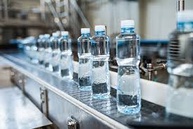 Water bottles on a bottling-line conveyor