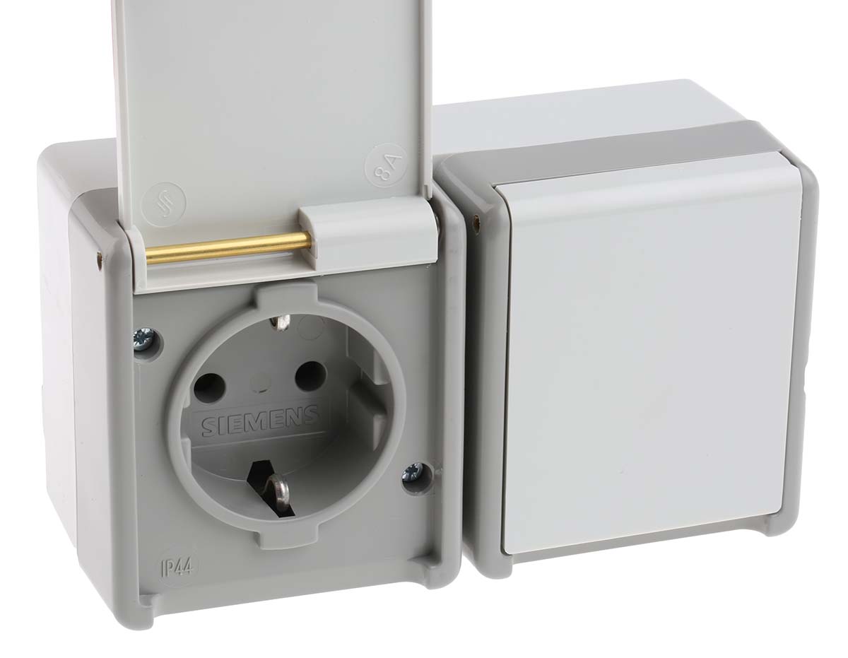 Siemens DELTA Grey 2 Gang Plug Socket, 16A, Type F - German Schuko, Outdoor Use | 5UB4722