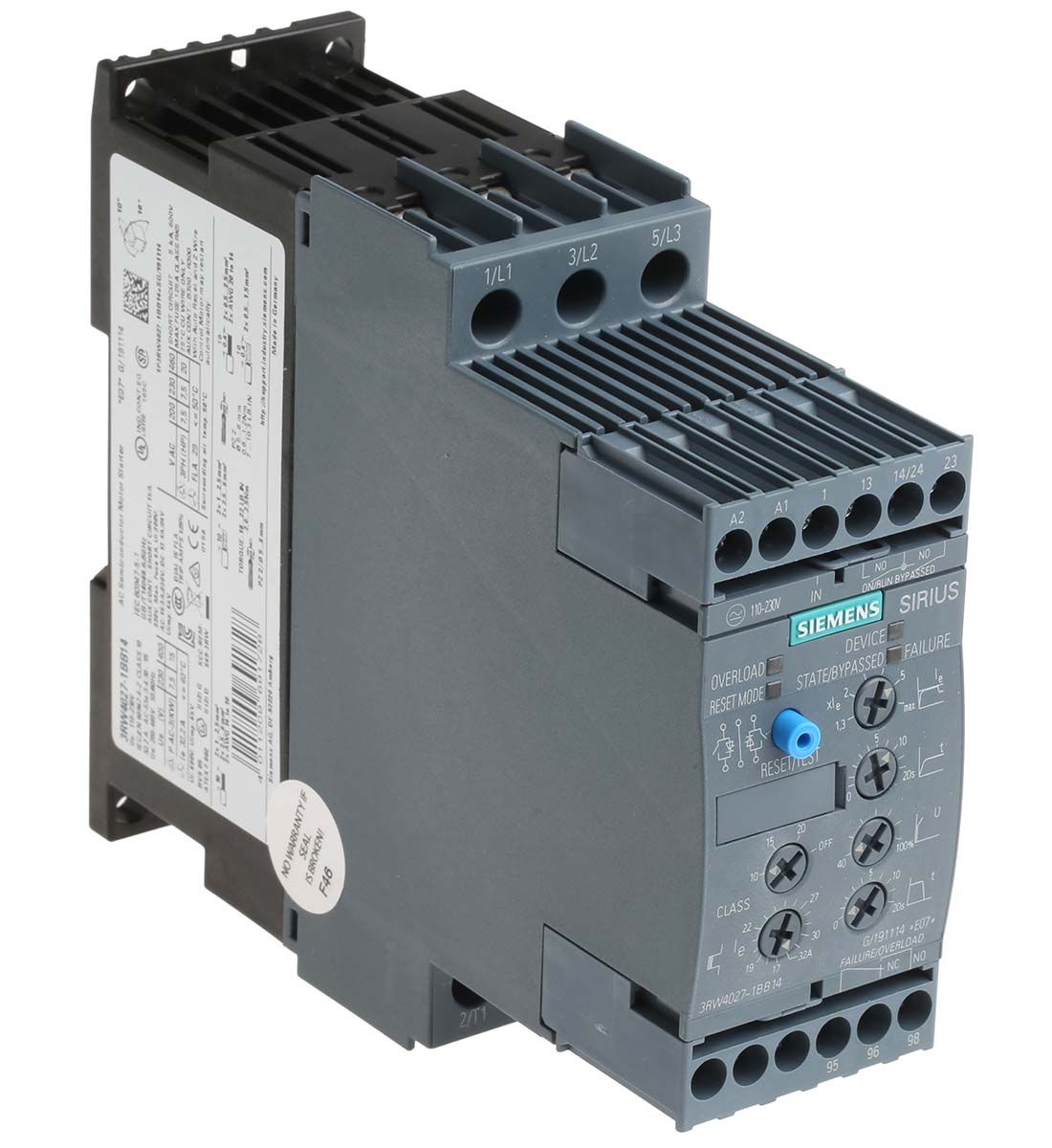 Siemens SIRIUS 3RW Soft Starter, , 15 kW, 480 V ac, 3 Phase, IP20 | 3RW4027-1BB14
