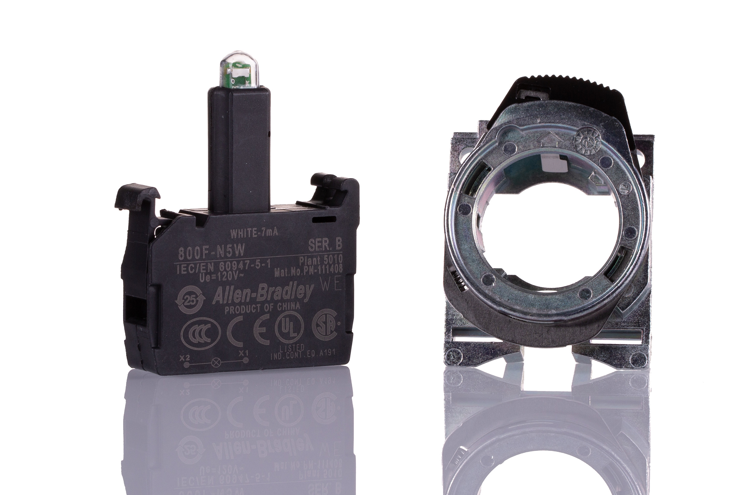 Allen Bradley 800F Light Block & Holder - White, 120 V ac | 800F-MN5W