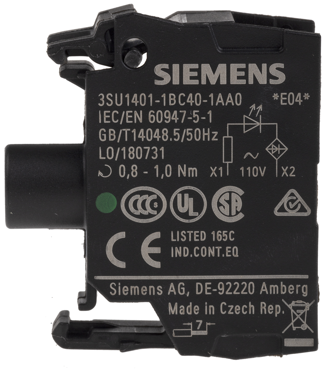 Siemens SIRIUS ACT 3SU14 Series Light Block, 110V ac | 3SU1401-1BC40-1AA0