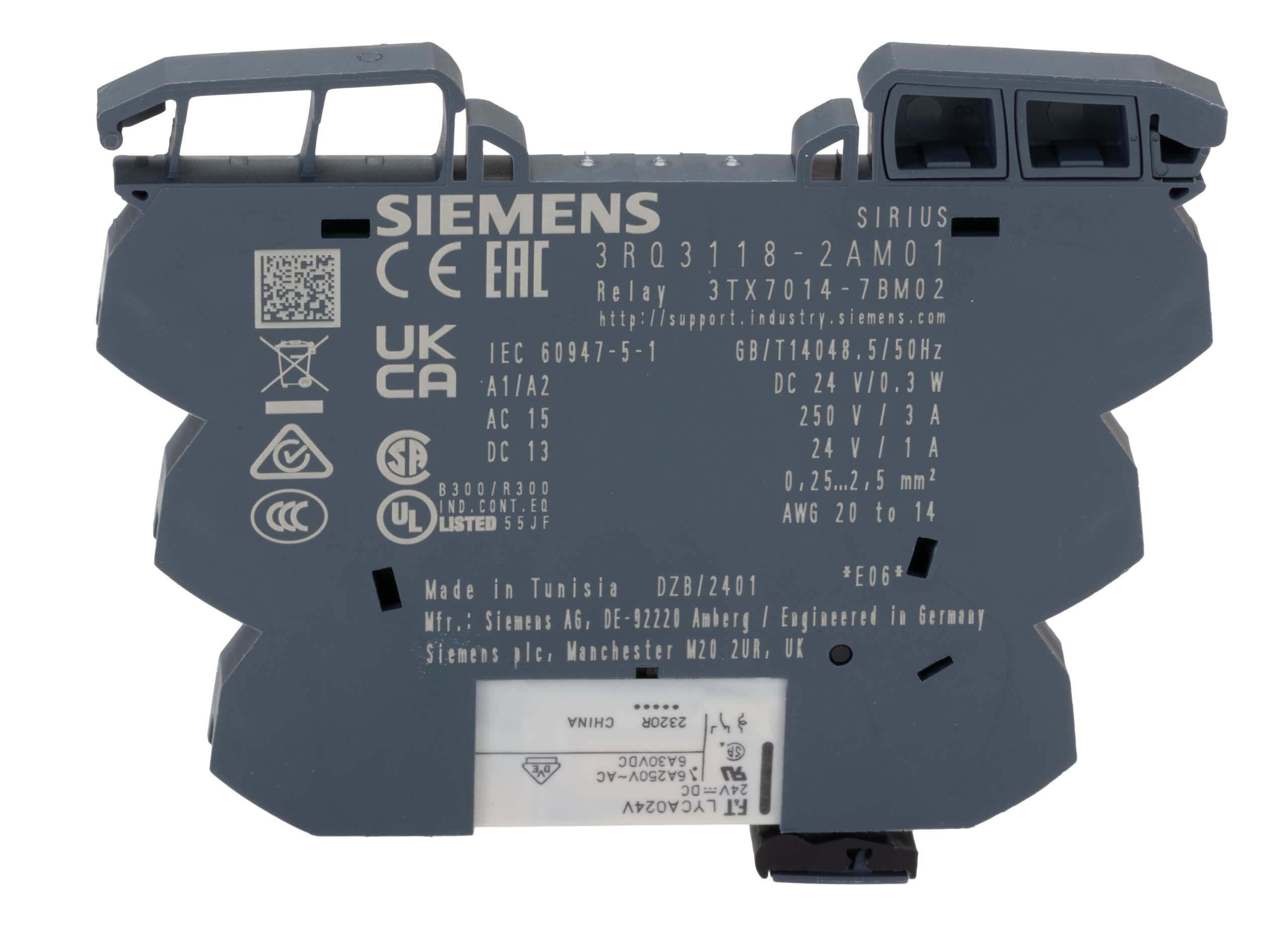 Siemens SIRIUS 3RQ3 Output Coupler with Plug-In Series Relay, Snap-On Rail Mount, 24V dc Coil | 3RQ3118-2AM01