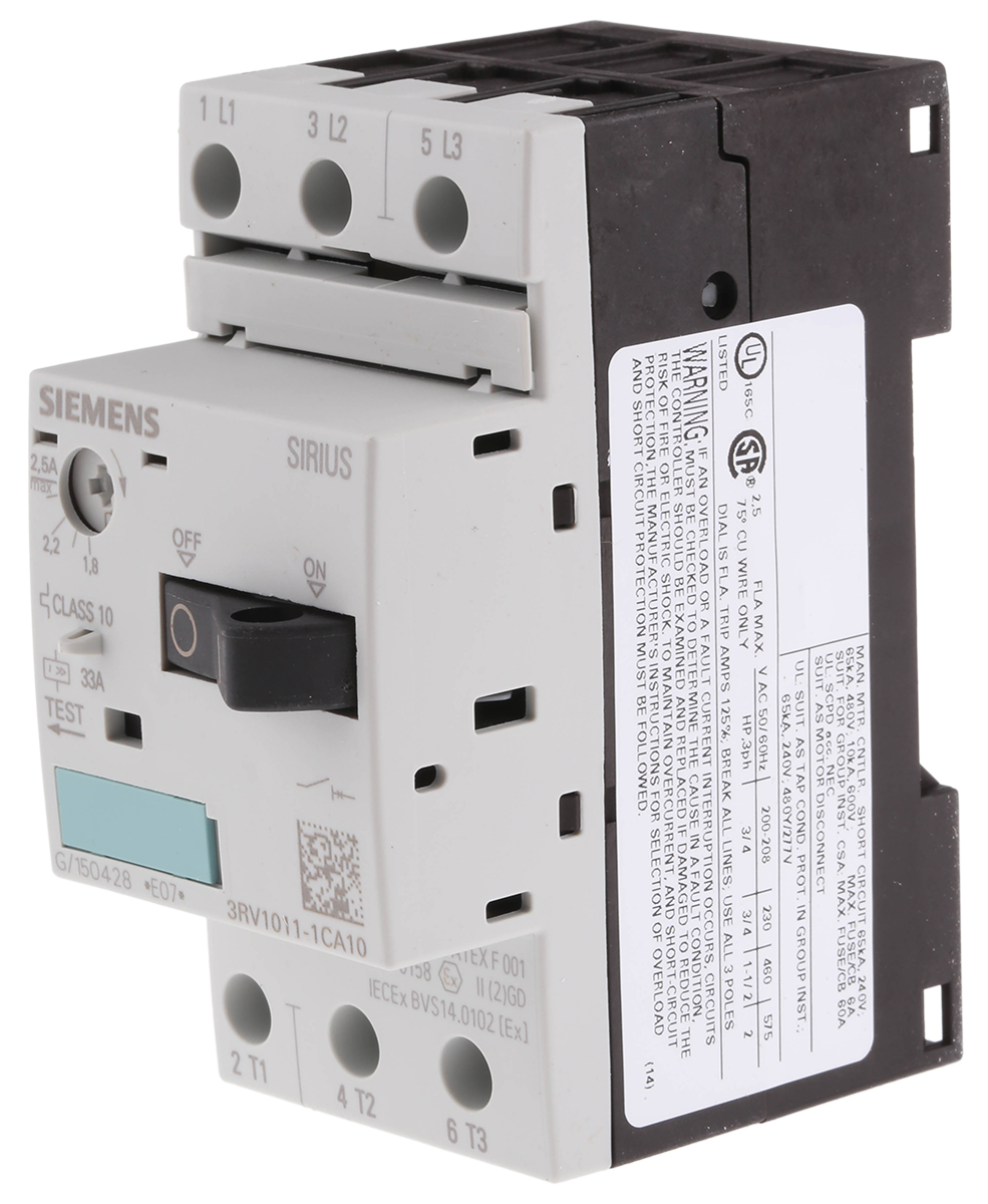 Siemens 1.8 → 2.5 A SIRIUS 3RV Motor Protection Circuit Breaker | 3RV1011-1CA10