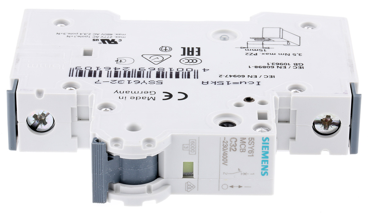 Siemens Sentron 5SY6 MCB, 1P, 32A Curve C, 230V AC, 6 kA Breaking Capacity | 5SY6132-7