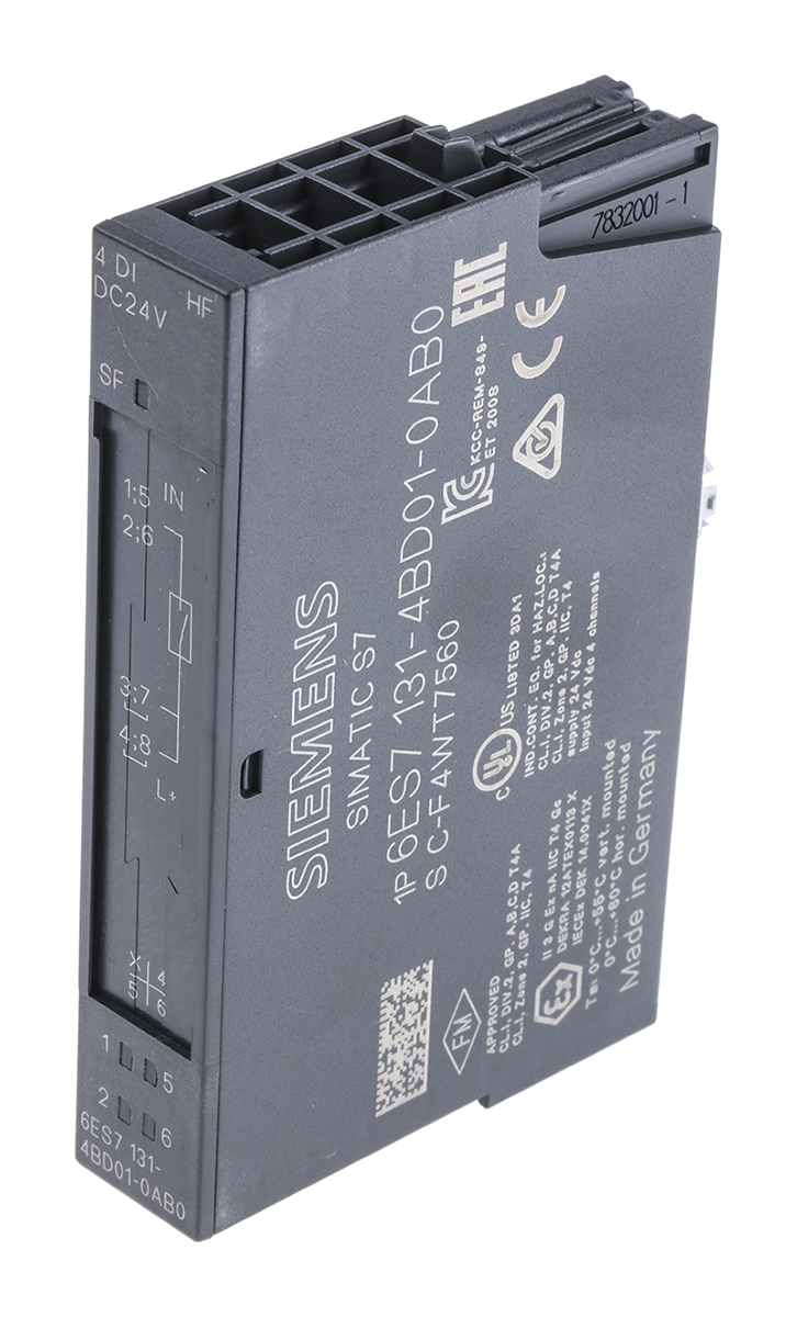 Siemens 6ES7 Series PLC I/O Module for Use with SIMATIC ET 200S Series, Digital, 24 V dc | 6ES7131-4BD01-0AB0
