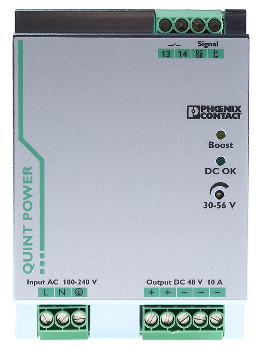 Phoenix Contact QUINT POWER Switched Mode DIN Rail Power Supply, 85 → 264V ac ac Input, 48V dc dc Output, 10A | 2866682