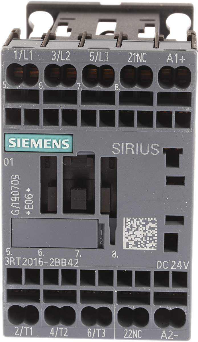 Siemens SIRIUS 3RT Size S00, 3RT2 Contactor, 24 V dc Coil, 3-Pole, 9 A, 4 kW, 3NO, 400 V ac | 3RT2016-2BB42