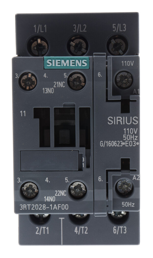 Siemens SIRIUS 3RT Size S0, 3RT2 Contactor, 110 V ac Coil, 3-Pole, 38 A, 18.5 kW, 3NO, 400 V ac