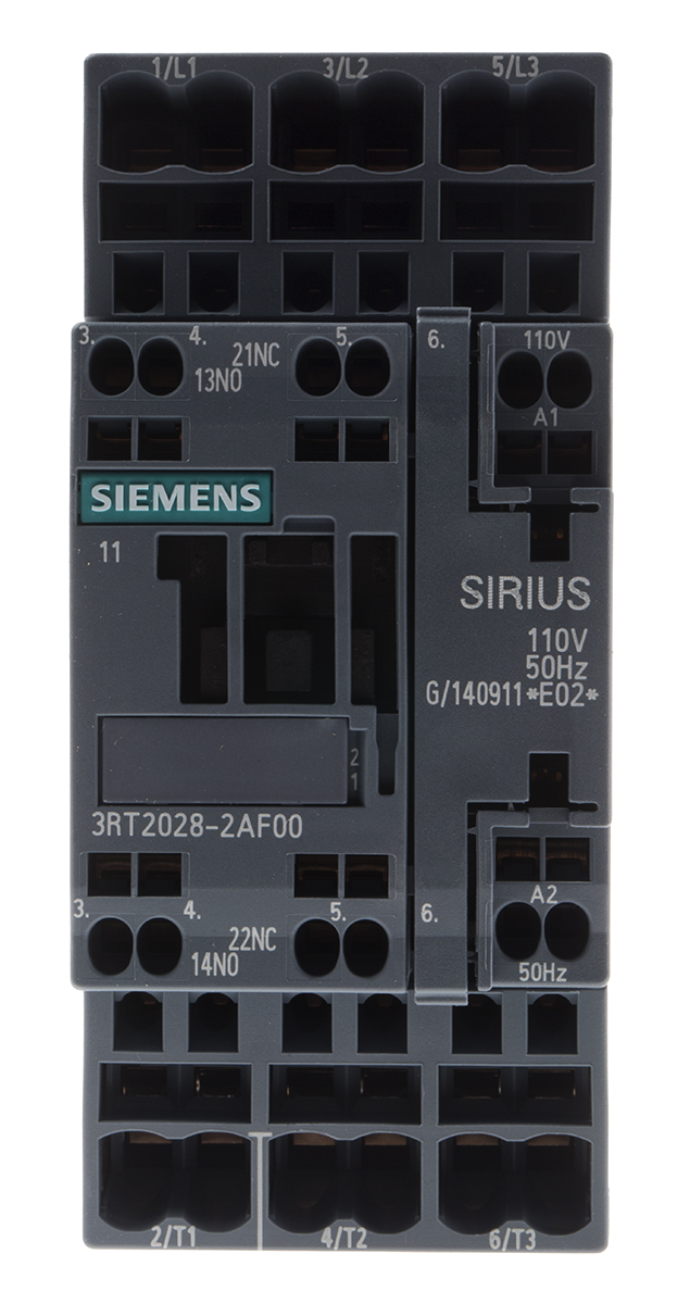 Siemens SIRIUS 3RT Size S0, 3RT2 Contactor, 110 V ac Coil, 3-Pole, 38 A, 18.5 kW, 3NO, 400 V ac | 3RT2028-2AF00