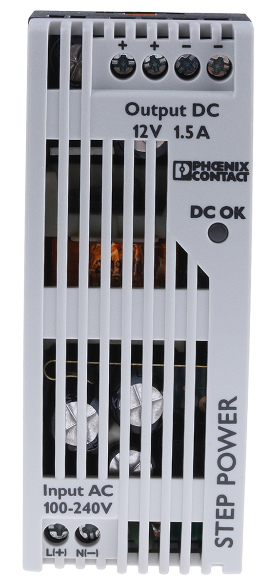Phoenix Contact STEP POWER Switched Mode DIN Rail Power Supply, 85 → 264V ac ac Input, 12V dc dc Output, 1.5A | 2868554