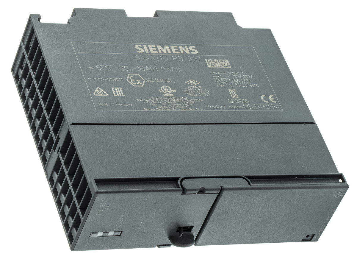 Siemens SIMATIC S7-300 Switched Mode DIN Rail Power Supply, 120 → 230V ac ac Input, 24V dc dc Output, 2A Output, | 6ES7307-1BA01-0AA0