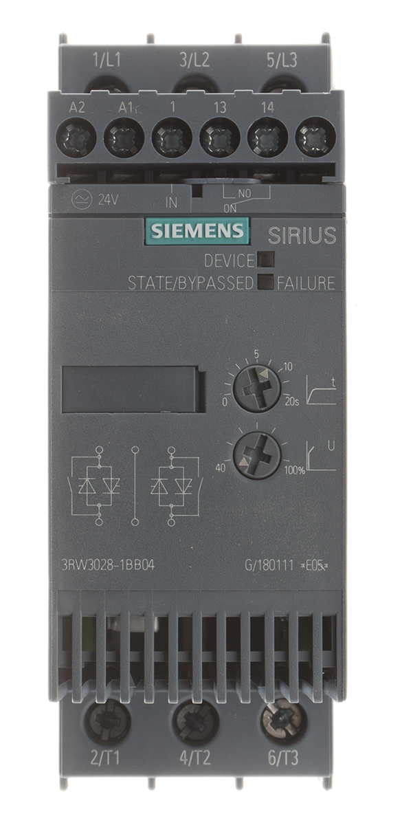 Siemens SIRIUS 3RW Soft Starter, , 18.5 kW, 400 V ac, 3 Phase, IP20 | 3RW3028-1BB04