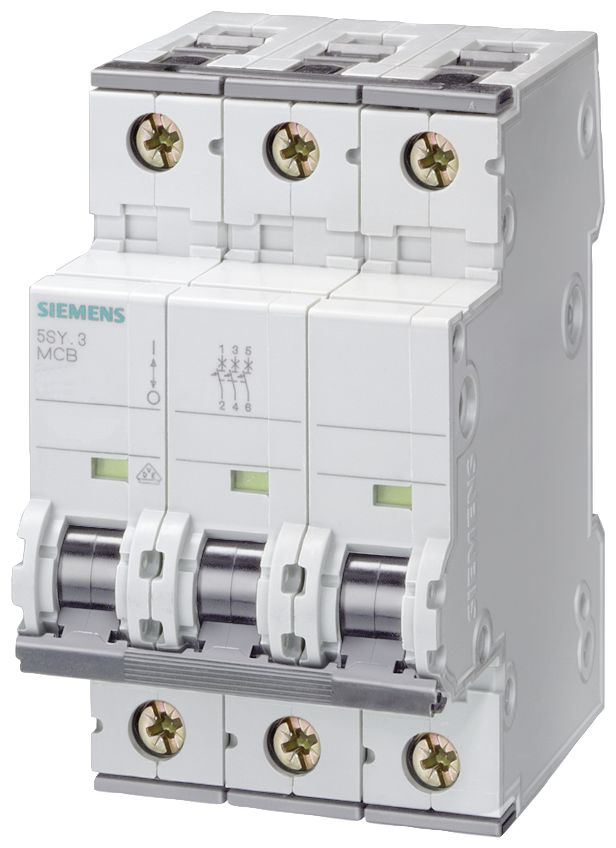 Siemens Sentron 5SY4 MCB, 3P, 63A Curve C, 400V AC, 10 kA Breaking Capacity | 5SY4363-7