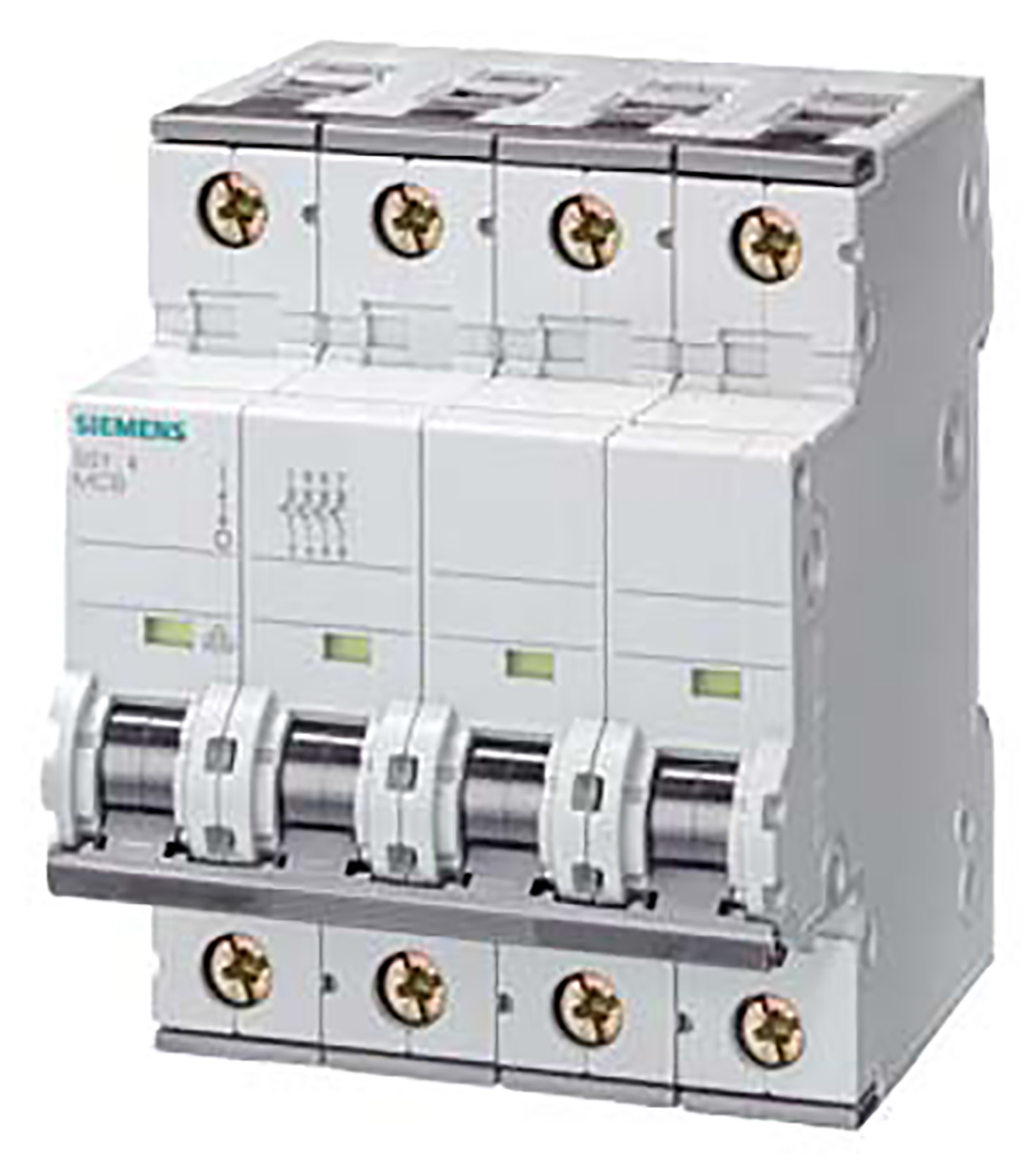 Siemens Sentron 5SY4 MCB, 4P, 6A Curve B, 400V AC, 10 kA Breaking Capacity | 5SY4406-6