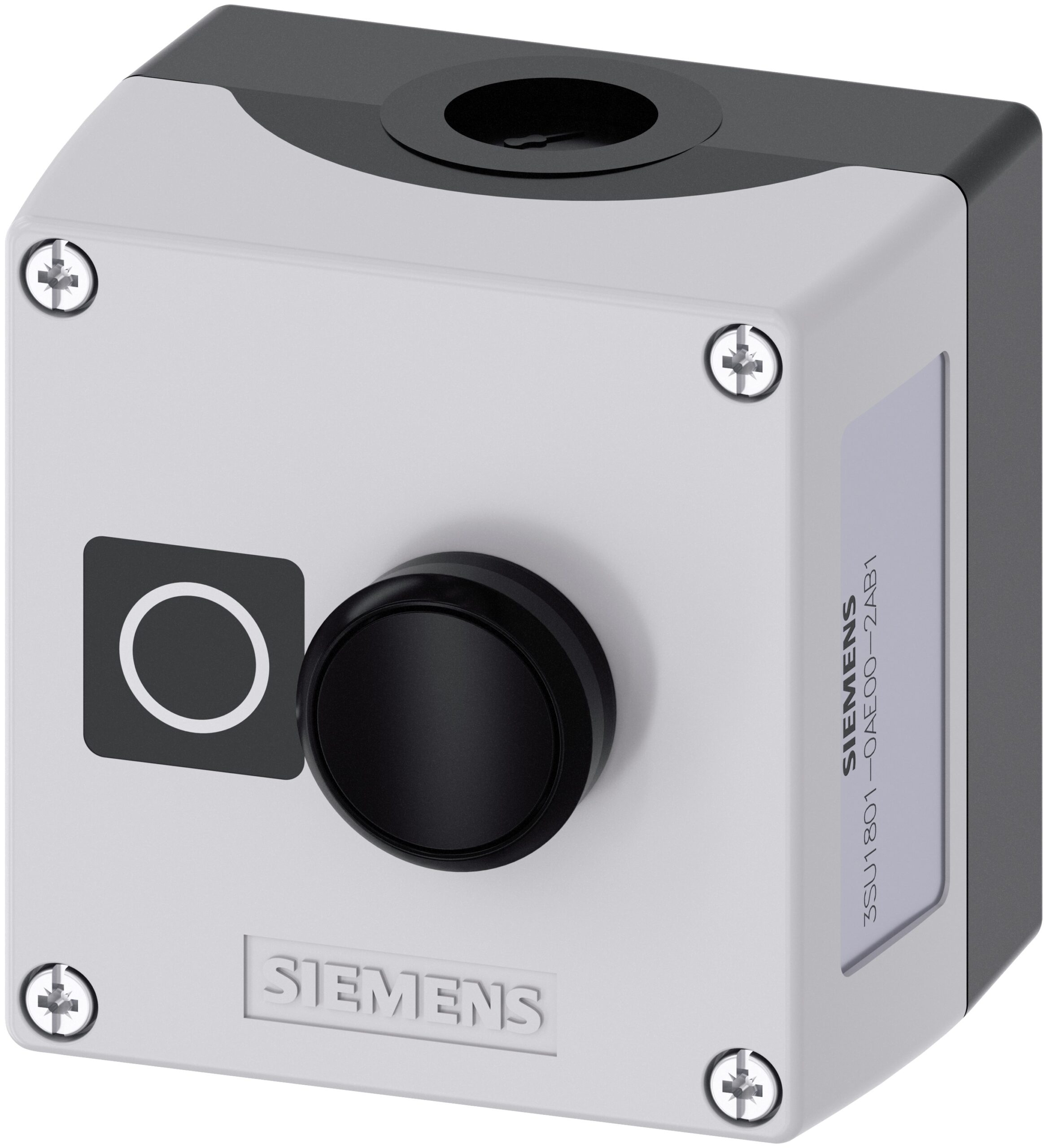 Siemens Push Button Control Station - SPST, Plastic, 1 Cutouts, Black, O, IP66, IP67, IP69 | 3SU1801-0AE00-2AB1