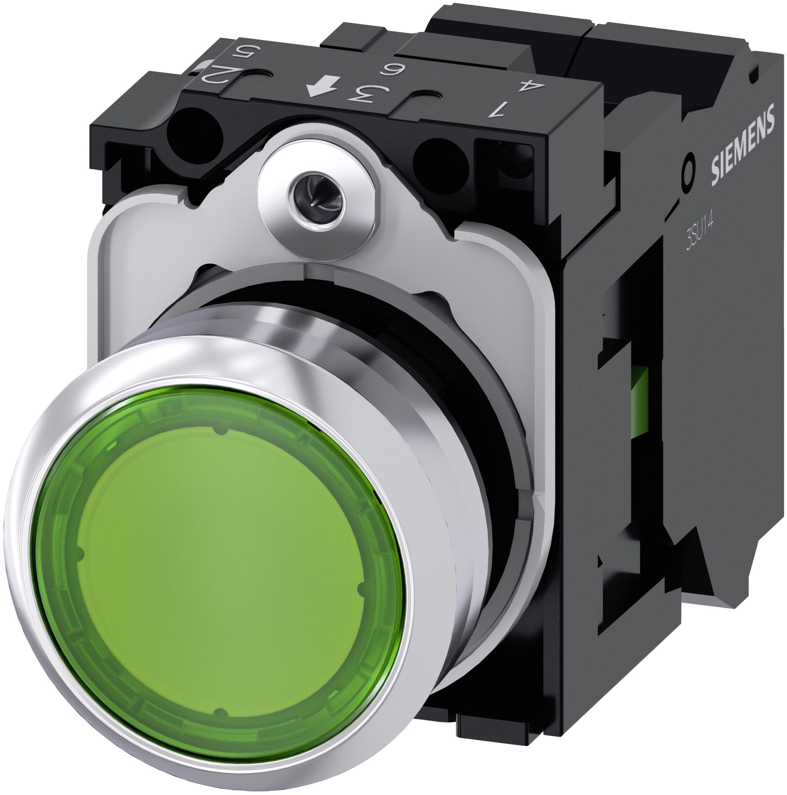 Siemens SIRIUS ACT 3SU11 Series Illuminated Push Button Complete Unit, 22mm Cutout, SPST, IP66, IP67, IP69(IP69K) | 3SU1152-0AB40-3BA0