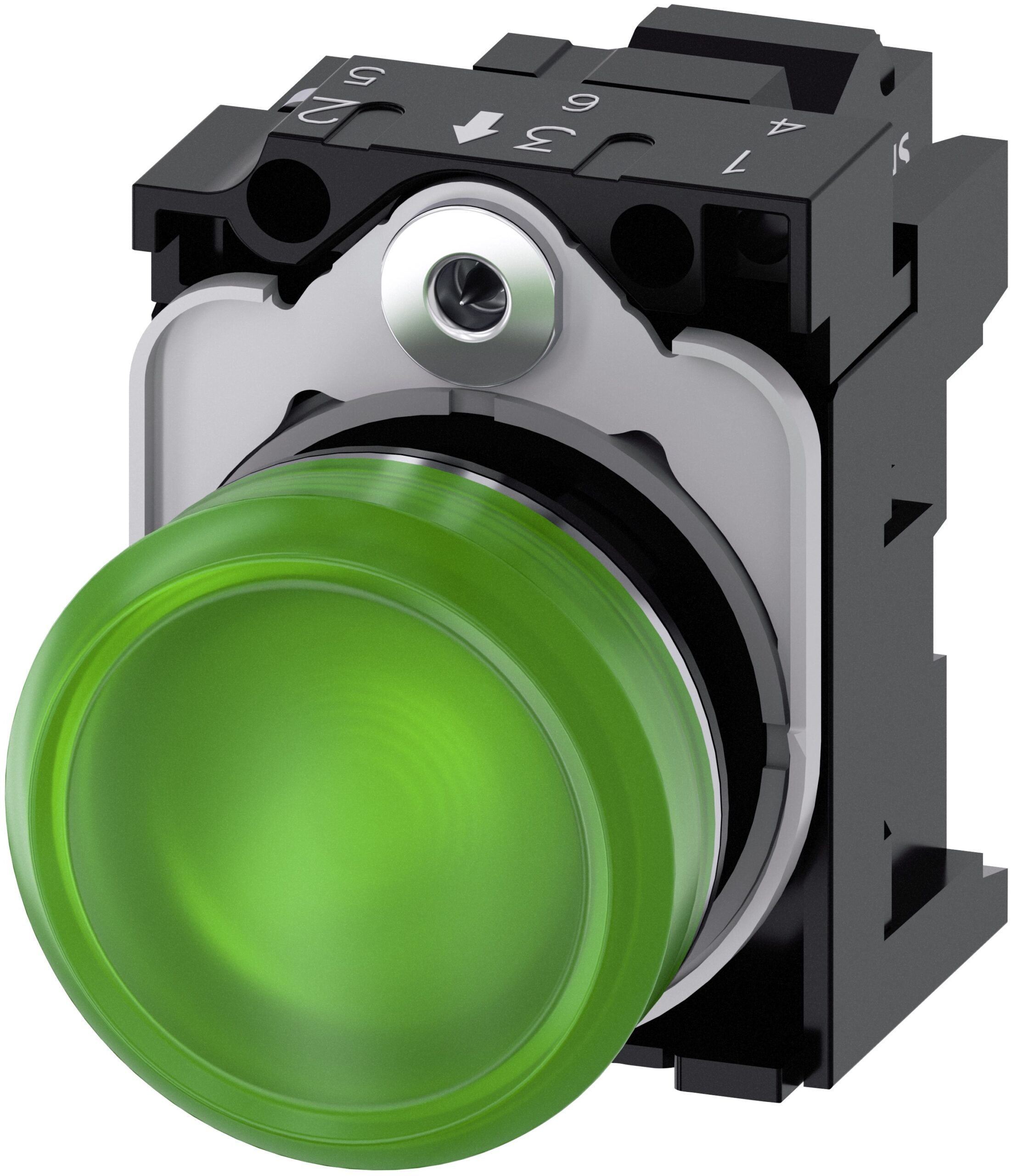 Siemens, SIRIUS ACT 3SU11, Panel Mount Green LED Indicator, 22mm Cutout, Round, 230V ac | 3SU1156-6AA40-3AA0