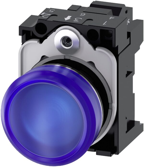 Siemens, SIRIUS ACT 3SU11, Panel Mount Blue LED Indicator, 22mm Cutout, Round, 24V ac/dc