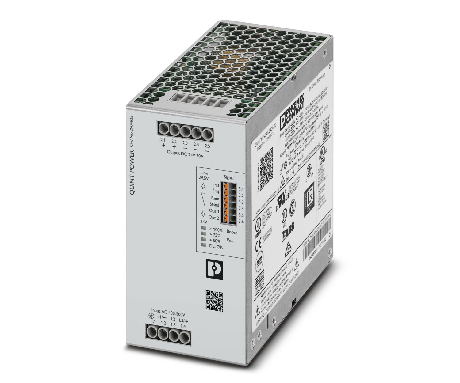 Phoenix Contact Switching Power Supply, 1168602, 24 → 29.5V dc, 20A, 720W, Dual Output, 400 → 500V ac | 1168602