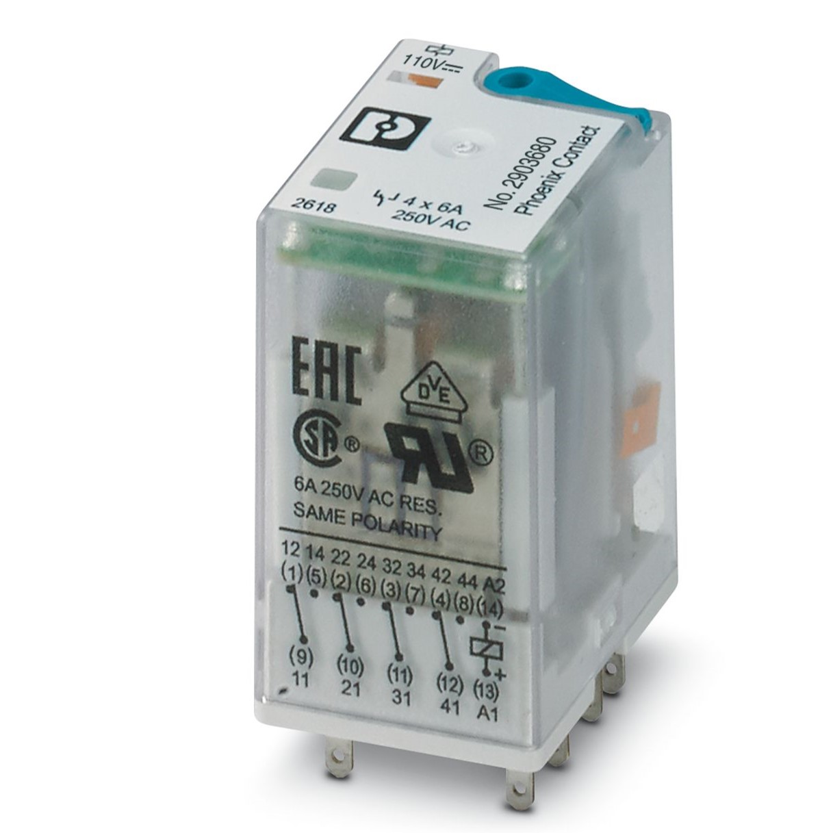 Phoenix Contact Plug In Power Relay, 110V dc Coil, 4PDT | 2903680