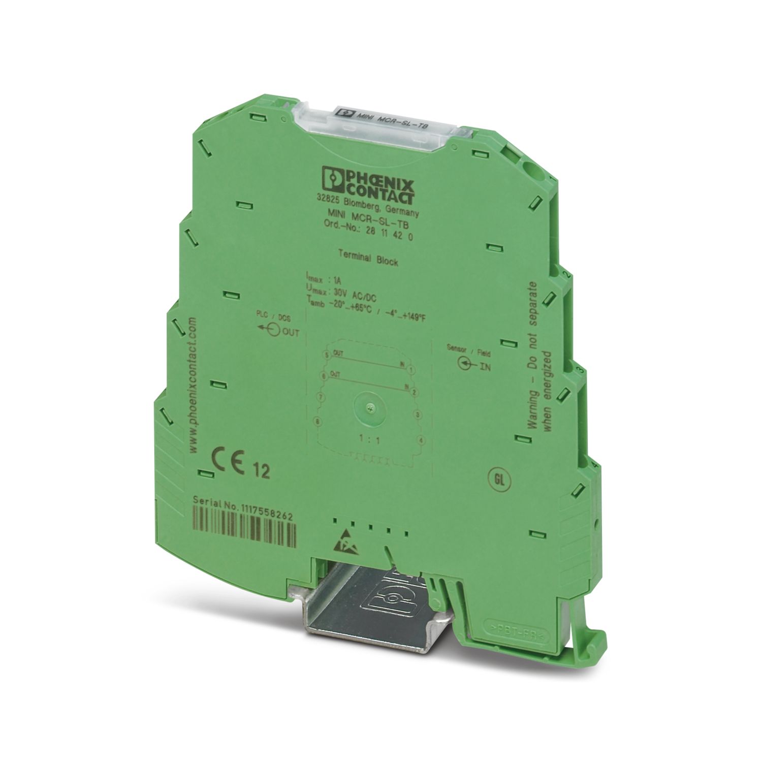 Phoenix Contact MINI MCR-SL-TB Series Green, 4mm², Screw Termination | 2811420