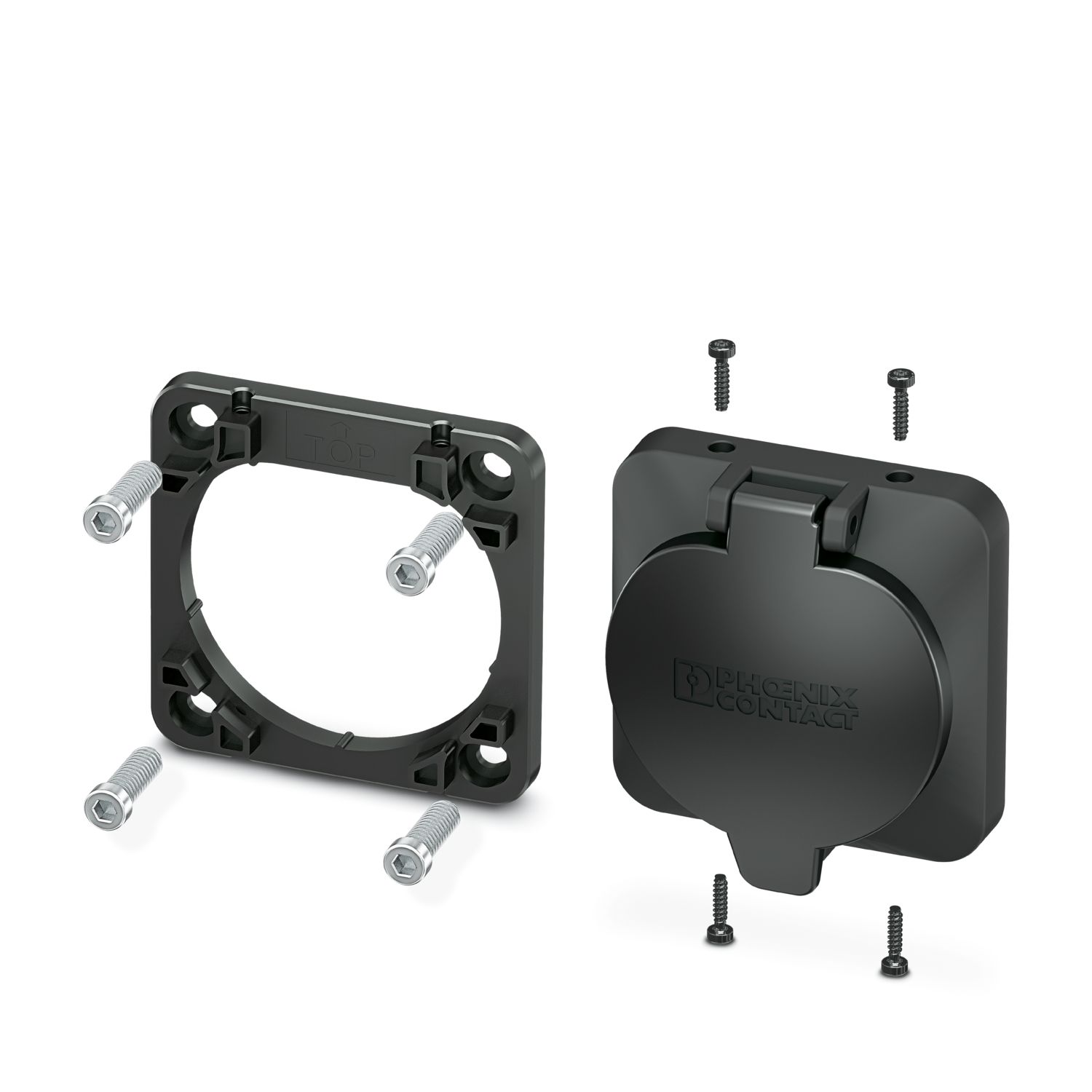 Phoenix Contact Black Fixing Frame for use with Infrastructure Charging Sockets | 1627637