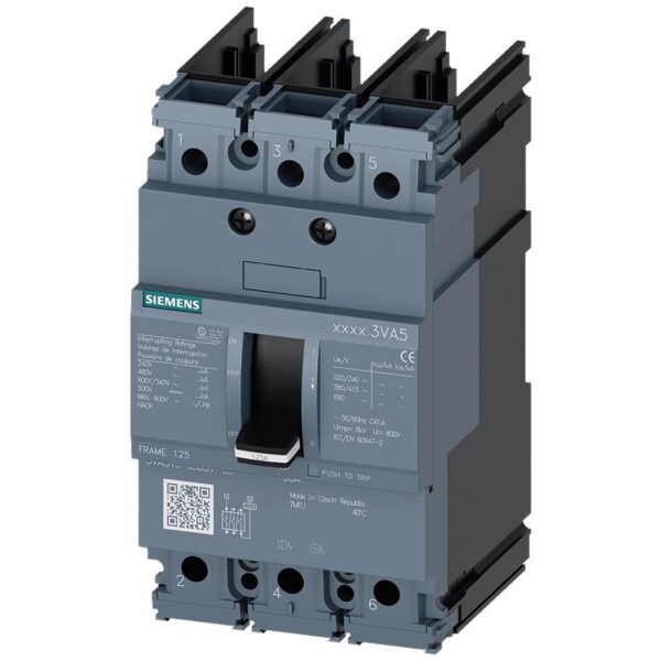 Siemens, SENTRON MCCB Molded Case Circuit Breaker 3P 35A, Breaking Capacity 5 kA, Cable Mount, Panel Mount