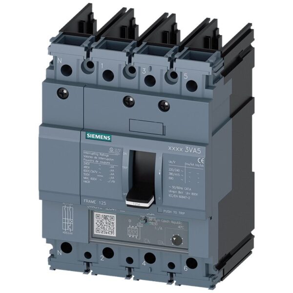 Siemens, SENTRON MCCB Molded Case Circuit Breaker 4P 100A, Breaking Capacity 7 kA, Cable Mount, Panel Mount
