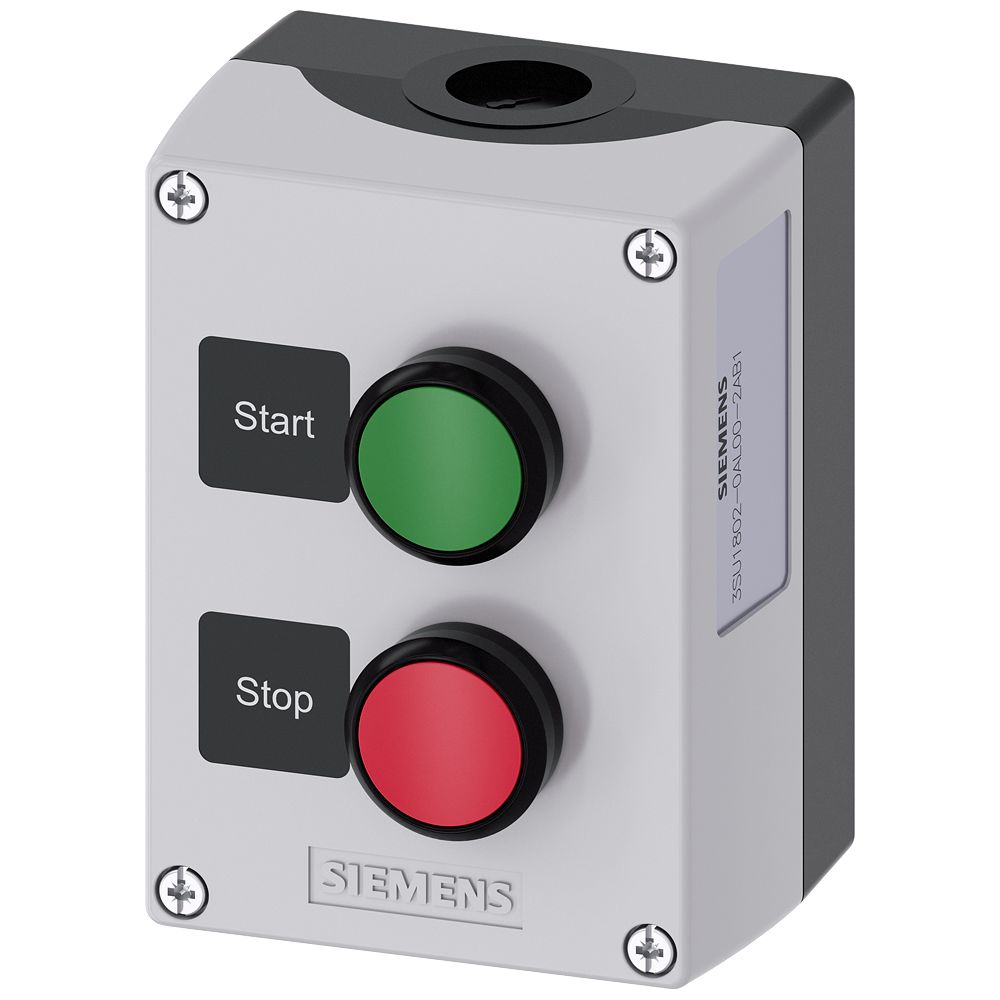 Siemens Black, Grey Plastic 3SU1 Control Station Enclosure - 2 Hole 22mm Diameter | 3SU1802-0AL00-2AB1