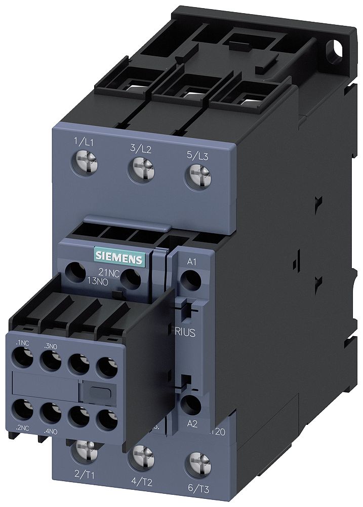 Siemens SIRIUS 3RT2 Contactor, 24 V Coil, 3-Pole, 50 A, 22 kW, 2 NO + 2 NC, 690 V | 3RT2036-1AB04