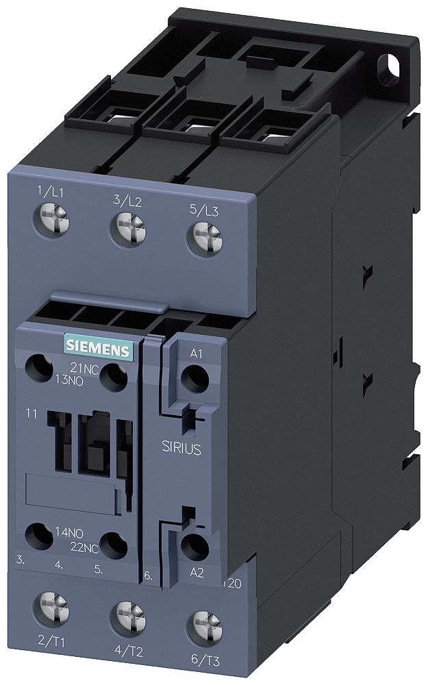 Siemens SIRIUS 3RT2 Contactor, 200 V Coil, 3-Pole, 50 A, 22 kW, 1 NO + 1 NC, 690 V | 3RT2036-1AN60