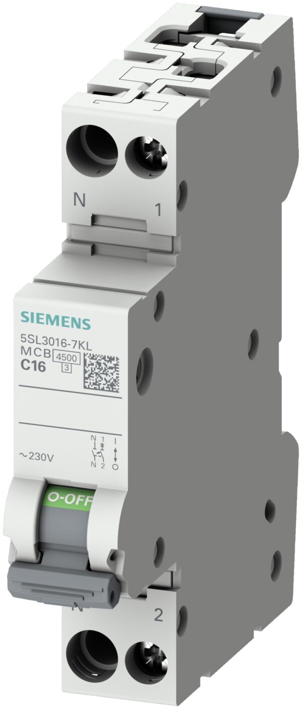 Siemens SENTRON 5SL3 Circuit Breaker, 1+N, 20A Curve C, 230V AC, 60V DC, 4.5 KA Breaking Capacity