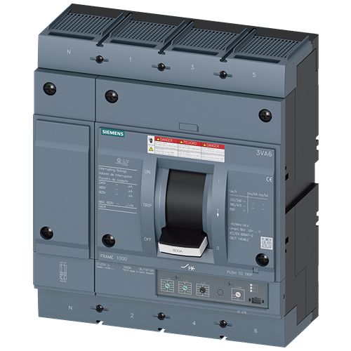 Siemens, SENTRON MCCB Molded Case Circuit Breaker 4P 600A, Breaking Capacity 65 kA, Fixed Mount | 3VA6560-6HL46-0AA0