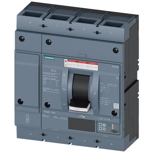 Siemens, SENTRON MCCB Molded Case Circuit Breaker 4P 800A, Breaking Capacity 100 kA, Fixed Mount | 3VA6580-7KQ42-0AA0