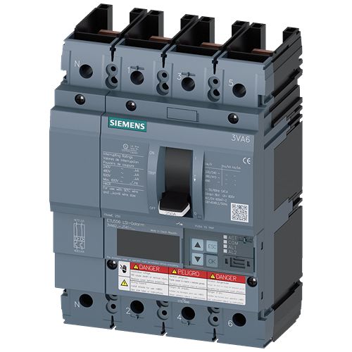 Siemens, SENTRON MCCB Molded Case Circuit Breaker 4P 250A, Breaking Capacity 150 kA, Fixed Mount | 3VA6225-8JT41-2AA0