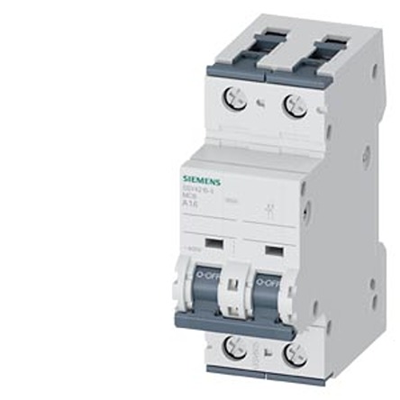 Siemens SENTRON 5SY4 MCB, 2P, 1.6A, Type A, 400V AC, 60V DC, 35 kA Breaking Capacity | 5SY4215-5