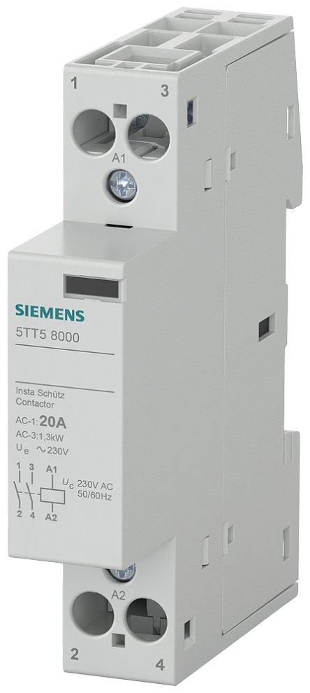 Siemens SENTRON 5TT INSTA Contactor, 230 V ac Coil, 2-Pole, 20 A, 2NO | 5TT5800-0