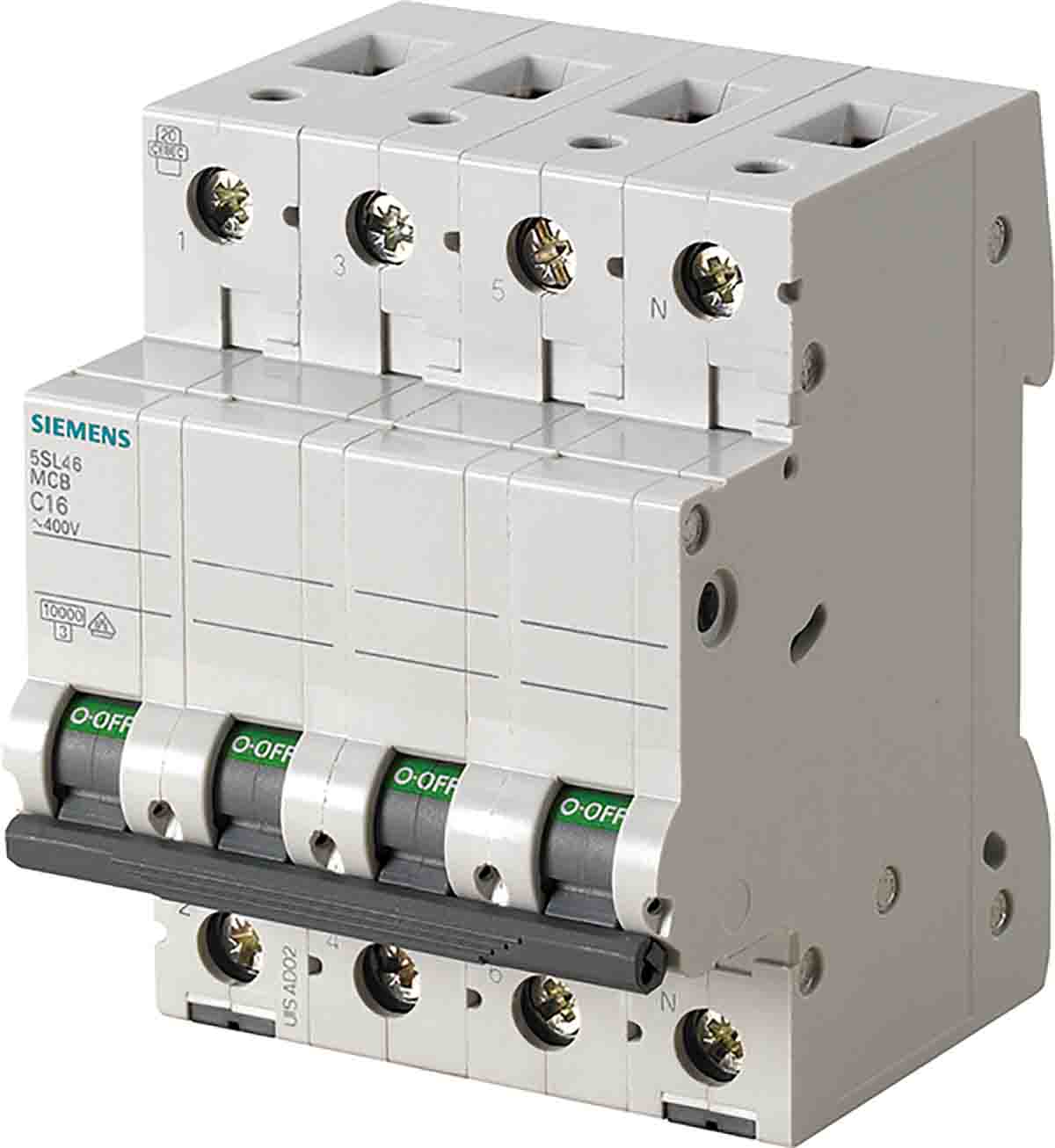 Siemens SENTRON 5SL4 MCB, 3+N, 10A Curve D, 400V AC, 10 kA Breaking Capacity | 5SL4610-8