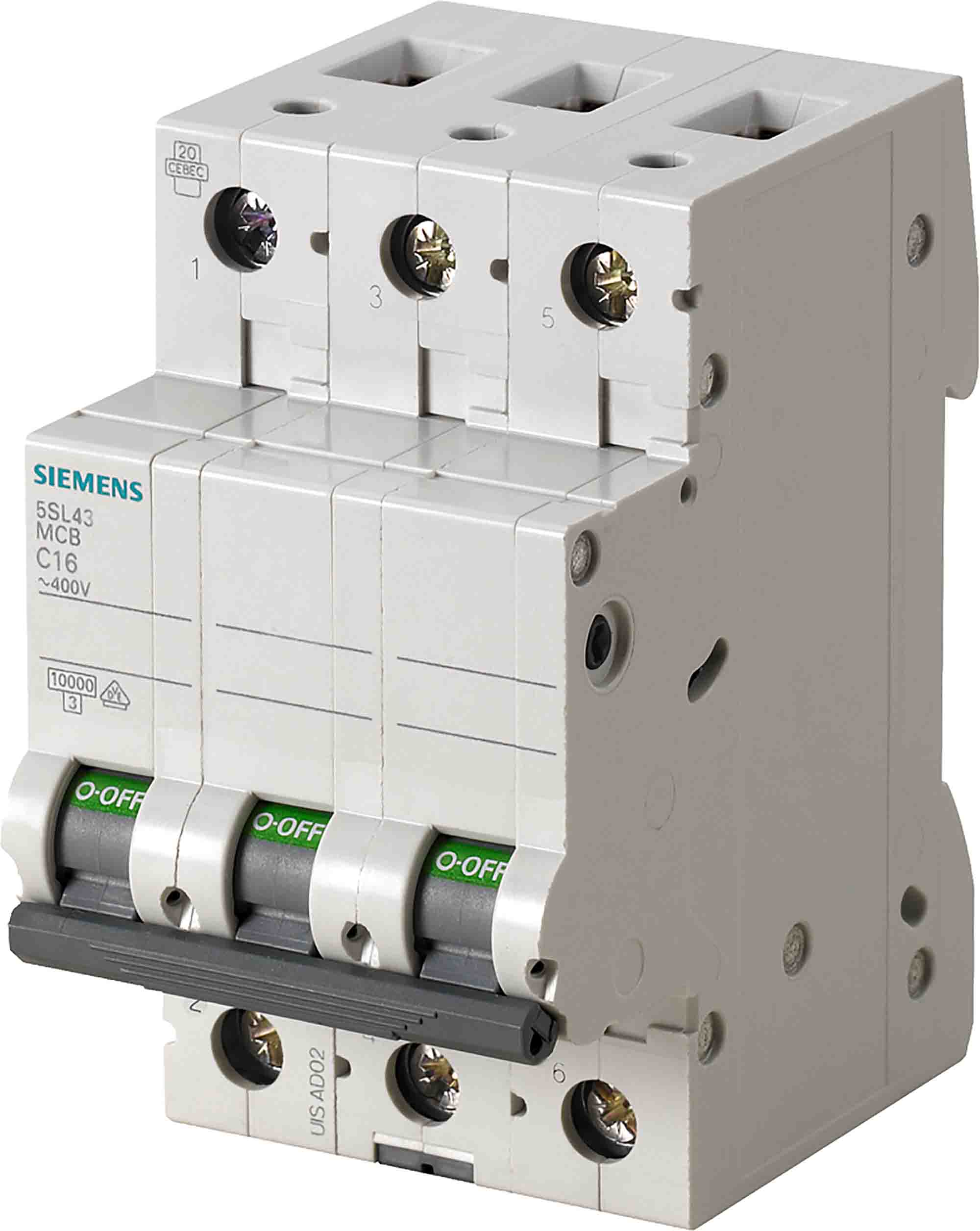 Siemens SENTRON 5SL4 MCB, 3P, 6A Curve C, 400V AC, 72V DC, 10 kA Breaking Capacity | 5SL4306-7