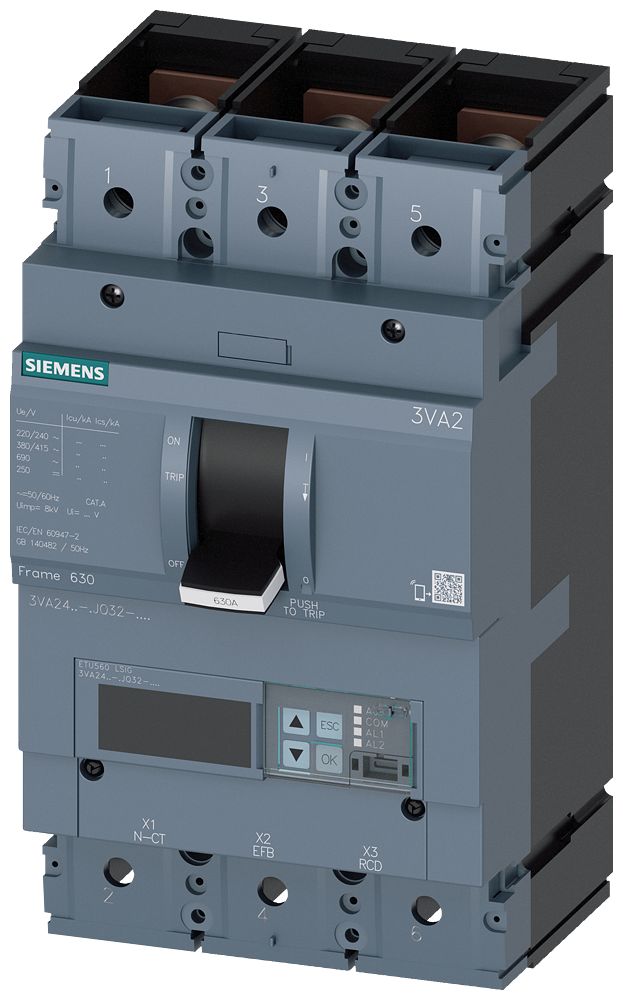 Siemens, SENTRON MCCB 3P 630A, Breaking Capacity 55 kA | 3VA2463-5JQ32-0AA0