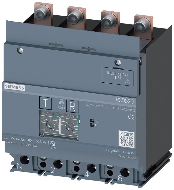 Siemens 3VA911 RCD, 160A, 4 Pole, Type A | 3VA9114-0RL20