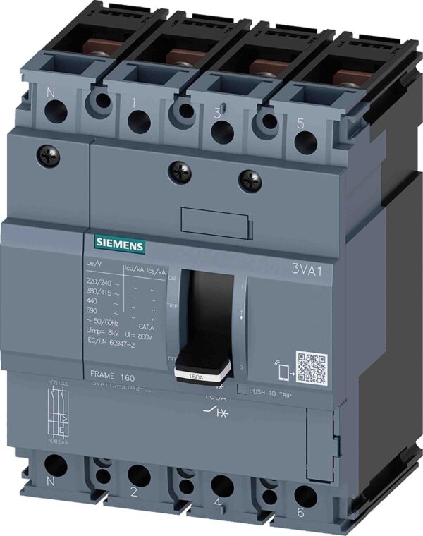 Siemens, 0AA0 MCCB 4P 100A, Breaking Capacity 55 kA, Fixed Mount