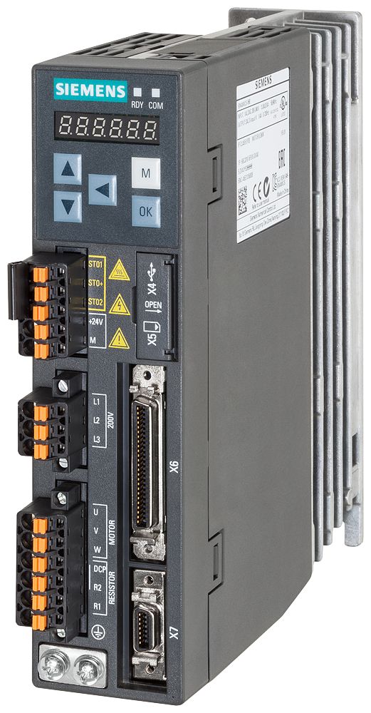Siemens Inverter Drive, 0.1 kW, 1 Phase, 240 V ac, 1.2 A, SINAMICS V90 Series | 6SL3210-5FB10-1UA2