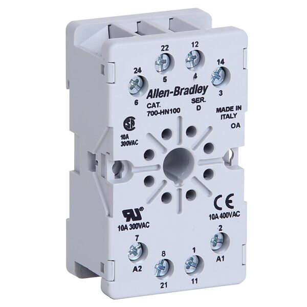Allen Bradley 700-HN 8 Pin 300V DIN Rail, Panel Mount Relay Socket, for use with 700-HTA1A, 700-HTA3A Relay