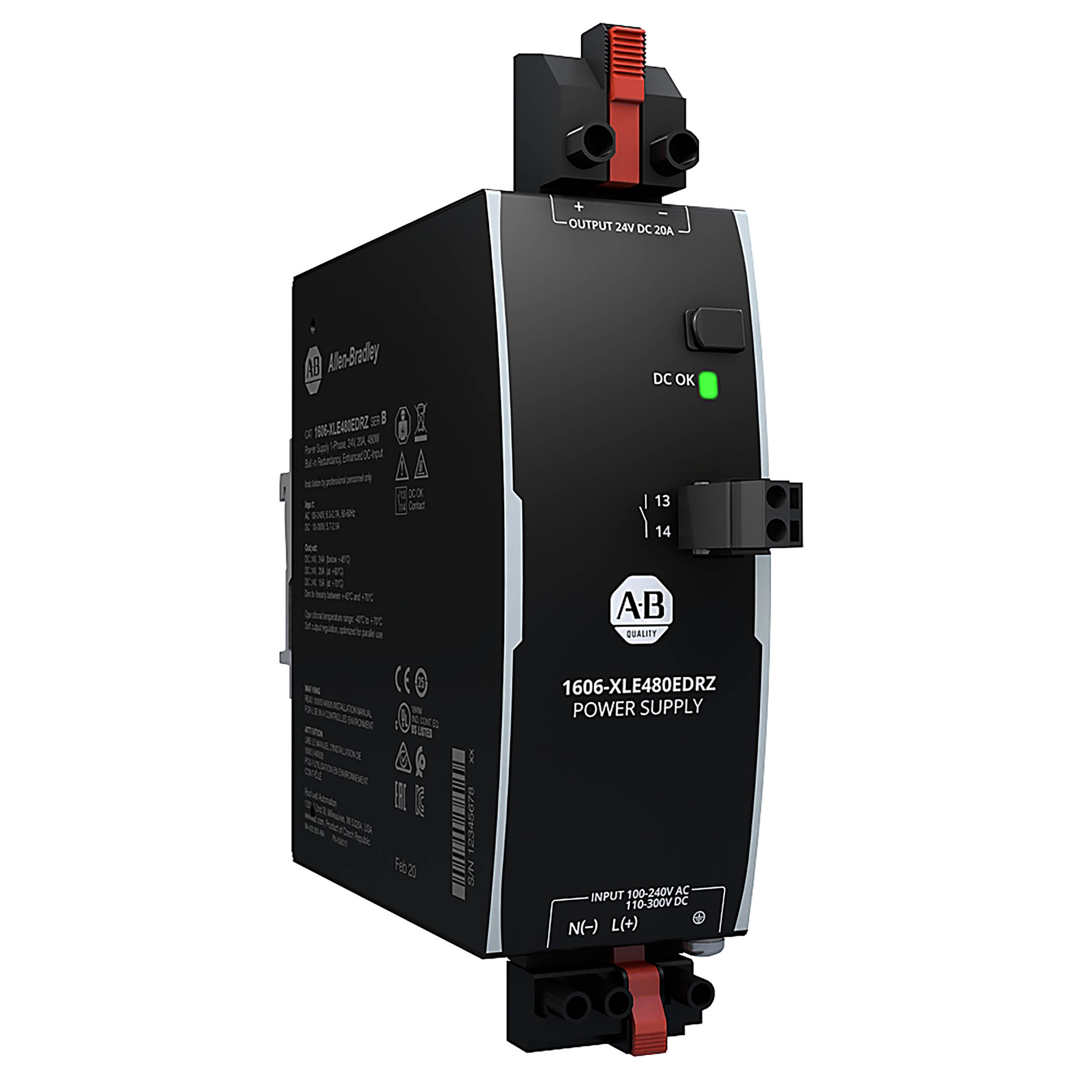 Allen Bradley 1606 Switched Mode DIN Rail Power Supply, 100 → 240 V ac, 110 → 300 V dc ac, dc Input, 24V | 1606-XLE480EDRZ