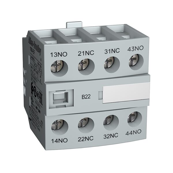 Allen Bradley Auxiliary Contact Block, 4 Contact, 2NC/2NO, Front Mounting, 100-EFA22 100-E Contactors