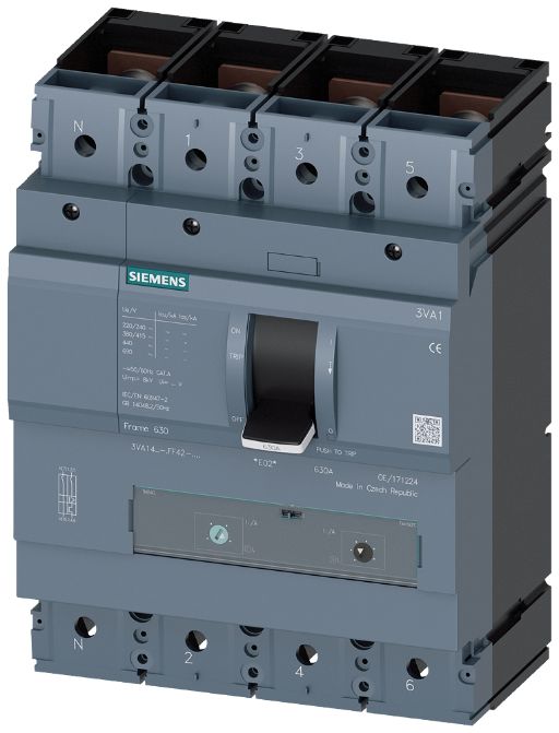 Siemens, SENTRON MCCB 4P 500A, Breaking Capacity 55 kA, Fixed Mount | 3VA1450-5FF42-0AA0