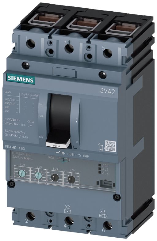 Siemens, SENTRON MCCB 3P 25A, Breaking Capacity 110 kA, Fixed Mount | 3VA2125-7HM36-0AA0