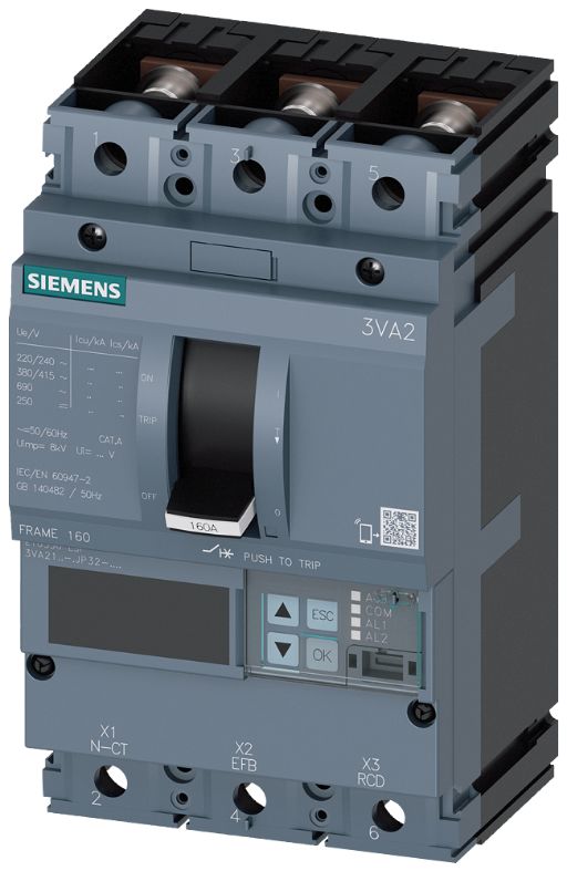 Siemens, SENTRON MCCB 3P 25A, Breaking Capacity 110 kA, Fixed Mount | 3VA2125-7JP32-0AA0