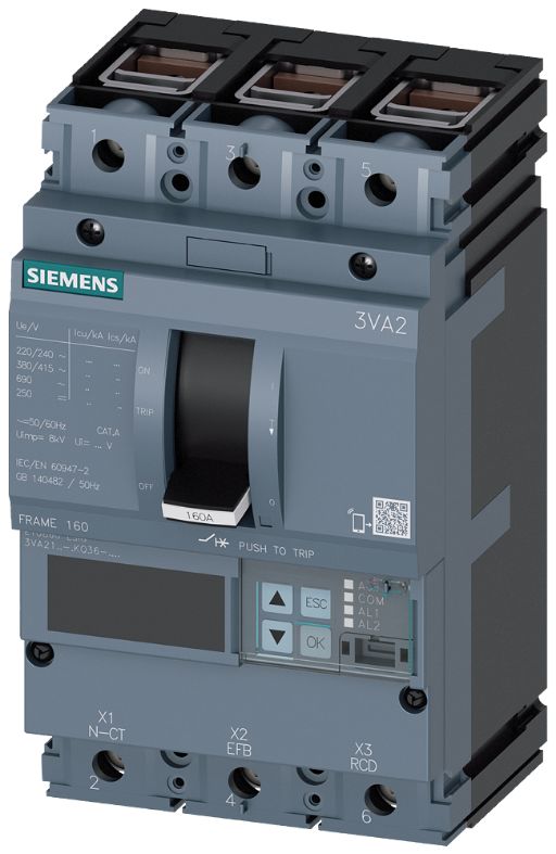 Siemens, SENTRON MCCB 3P 25A, Breaking Capacity 110 kA, Fixed Mount | 3VA2125-7KQ36-0AA0